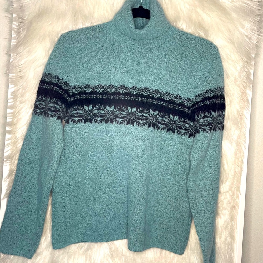 Jeanne Pierre M teal & black turtleneck wool blend